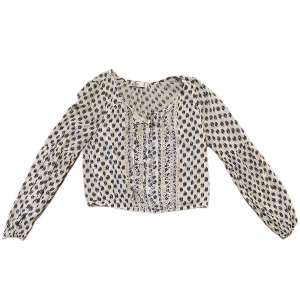 Hollister Blue & White Floral Peasant Blouse Size Small